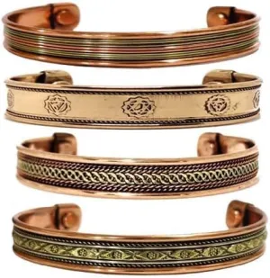 Art Of Creation Pure Copper Set of 4 Bracelets Handmade Cuff Bangle for Men And Women Adjustable Tibetan Kada From India For Unisex