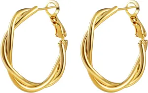 ASCOMY Dainty Hoop Earrings for Women 14k Gold Plated Lightweight Chunky Braided Twisted Rope Cubic Zirconia Round Thick Cartilage Hoop Earrings Everyday Jewelry for Women