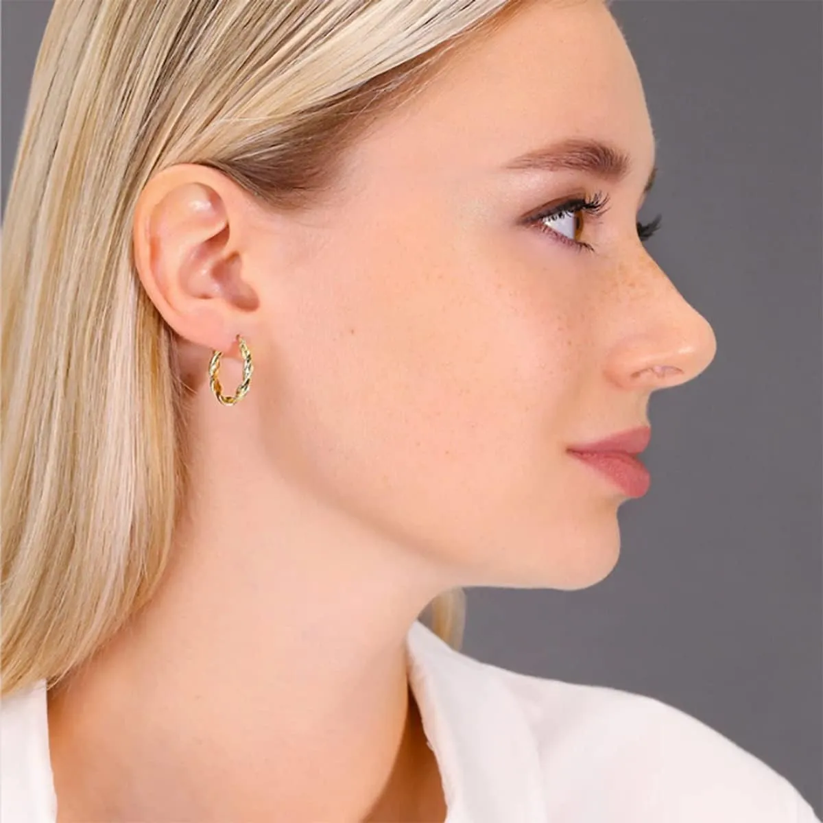 ASCOMY Dainty Hoop Earrings for Women 14k Gold Plated Lightweight Chunky Braided Twisted Rope Cubic Zirconia Round Thick Cartilage Hoop Earrings Everyday Jewelry for Women