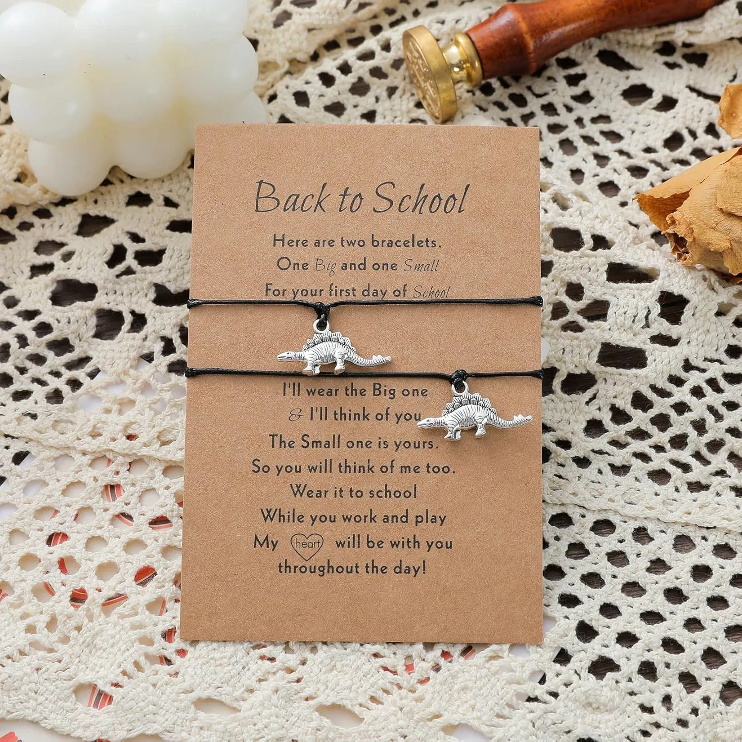 Back to School Bracelet Set Mommy and Me Matching Charm Wish Bracelets First Day of School Mother and Daughter Bracelet Gifts