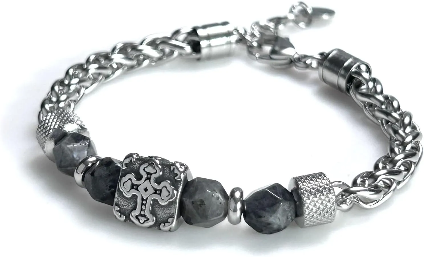 bahamut Stainless Steel Beaded Cross Bracelet for Men Bead Cross Bracelets Unisex,Faith Religious Jewelry