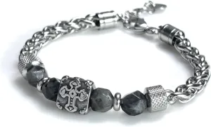 bahamut Stainless Steel Beaded Cross Bracelet for Men Bead Cross Bracelets Unisex,Faith Religious Jewelry