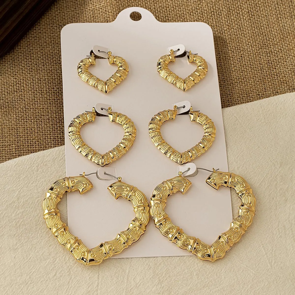 Bamboo Earrings for Women 90s Gold Bamboo Hoop Earrings Large Gold Hoop Earrings Heart Bamboo Earrings Oversized Outfits for Women Hip Hop Jewelry