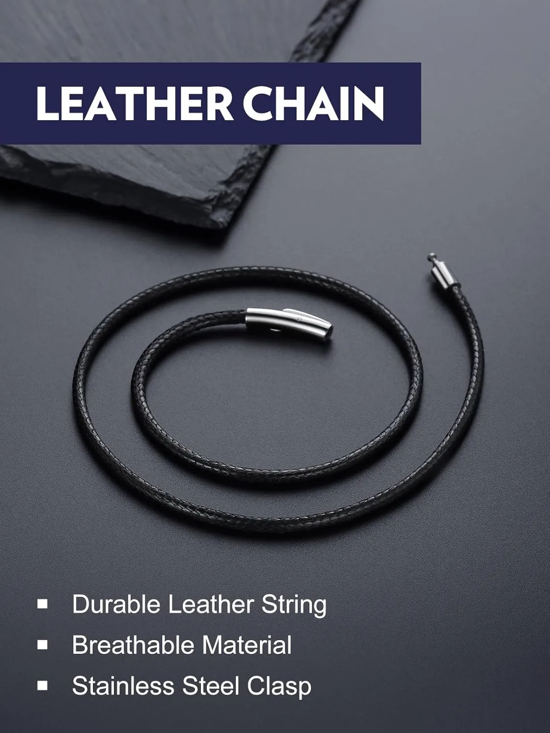 Bandmax 2MM/3MM Wax Rope Chain Necklace for Men Women Durable Waterproof Black/Brown Leather Cord Chains for Pendant, Customizable Clasp, Length 16"-30"