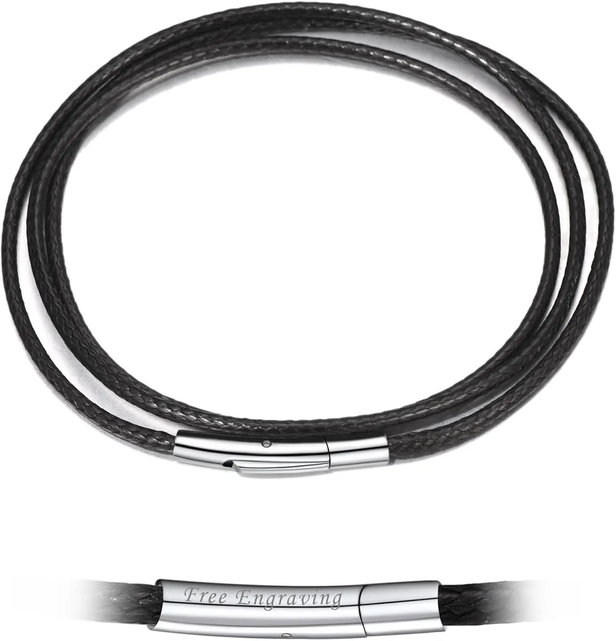 Bandmax 2MM/3MM Wax Rope Chain Necklace for Men Women Durable Waterproof Black/Brown Leather Cord Chains for Pendant, Customizable Clasp, Length 16"-30"