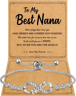BAYLAY Mothers Gifts for Mom Grandma Wife Daughter Sister, Infinity Bracelets for Women 18K Plated Silver Infinity Bracelet Jewelry Gifts for Granddaughter Gigi Nana Mimi Bestie