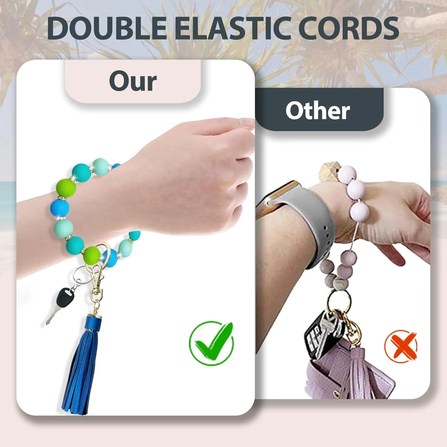 Beaded Keychain Wristlet, Key Ring Bracelet Car Key Chain, Cute Key Holer for Women Girls.