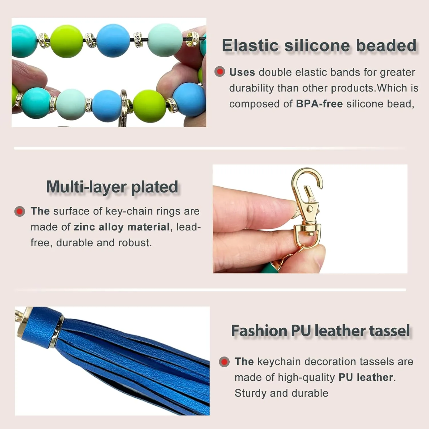Beaded Keychain Wristlet, Key Ring Bracelet Car Key Chain, Cute Key Holer for Women Girls.
