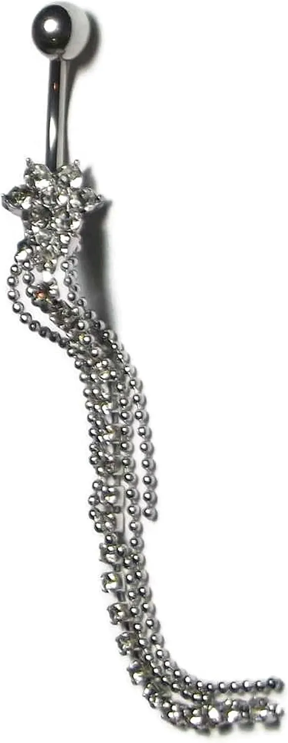 Beautiful Clear Dangle Crystal Rhinestone Flower Navel Rings Body Piercing Jewelry