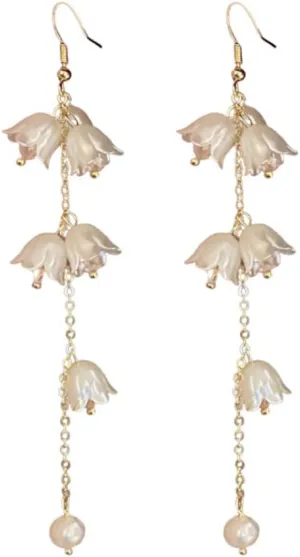 Bell Orchid Flower Dangle Drop Hook Earrings for Women Pearl Crystal Threader Tassel Dangling Wedding Earring Studs Hoop Christmas Jewelry