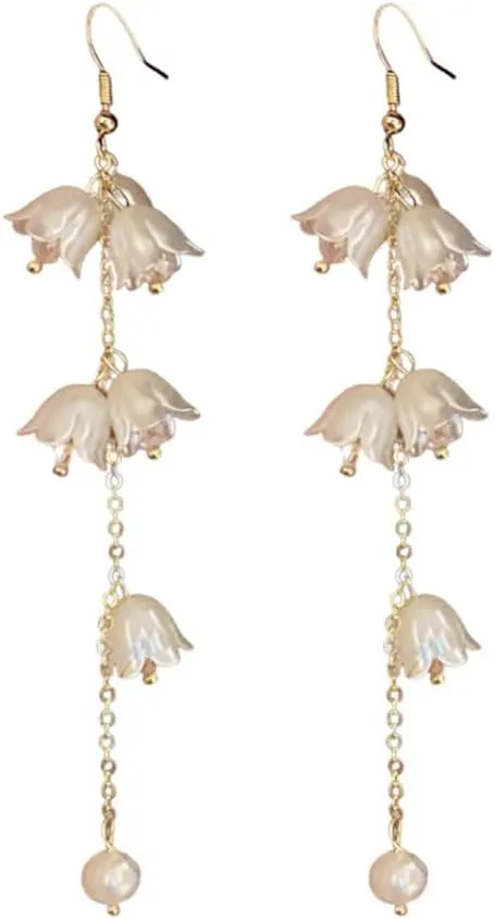 Bell Orchid Flower Dangle Drop Hook Earrings for Women Pearl Crystal Threader Tassel Dangling Wedding Earring Studs Hoop Christmas Jewelry