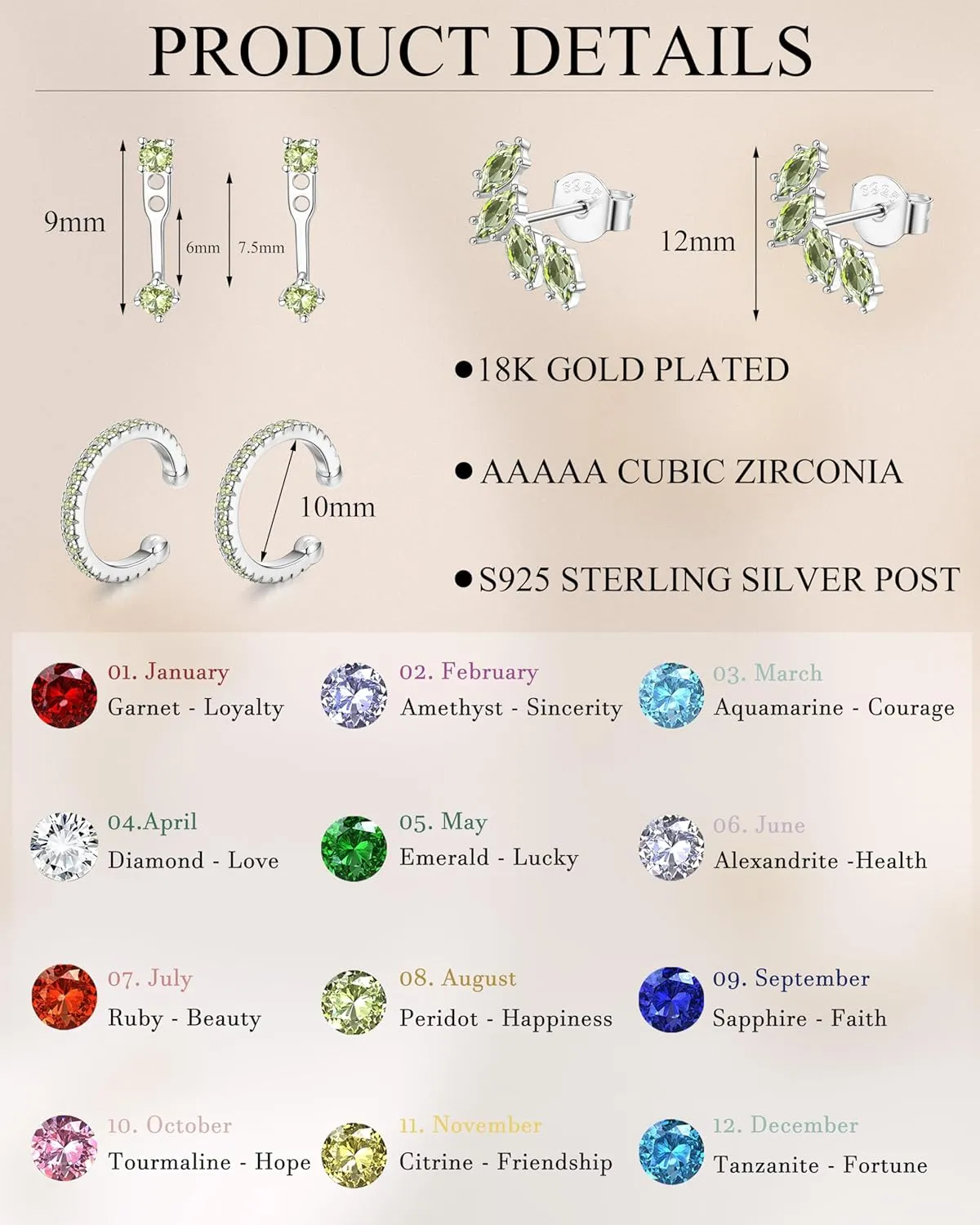 BESTEEL 925 Sterling Silver Birthstone Earrings Set for Women Small Hoop Earring Sets for Multiple Piercing Hypoallergenic Dainty Huggie Earrings Hoop Stud Earring Stacks for Birthday Jewelry