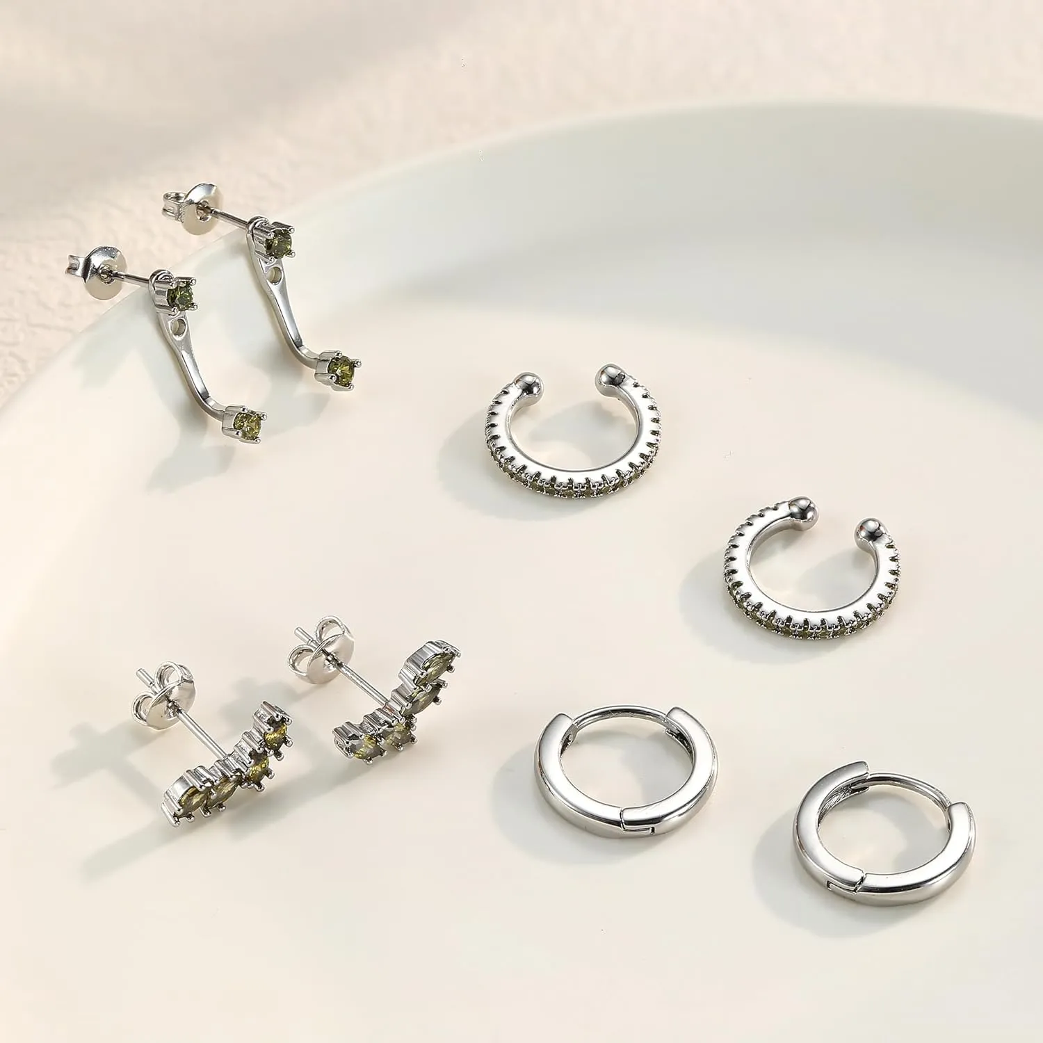 BESTEEL 925 Sterling Silver Birthstone Earrings Set for Women Small Hoop Earring Sets for Multiple Piercing Hypoallergenic Dainty Huggie Earrings Hoop Stud Earring Stacks for Birthday Jewelry