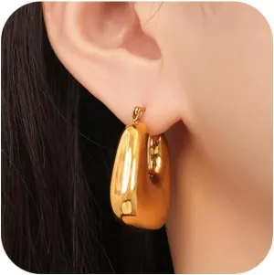 Big Hoop Earrings - 18K Gold Plated Cartilage Piercing Earrings, Hypoallergenic Tiny Hoop Earrings for Women, Huggie Hoop Earrings Jewelry Gift