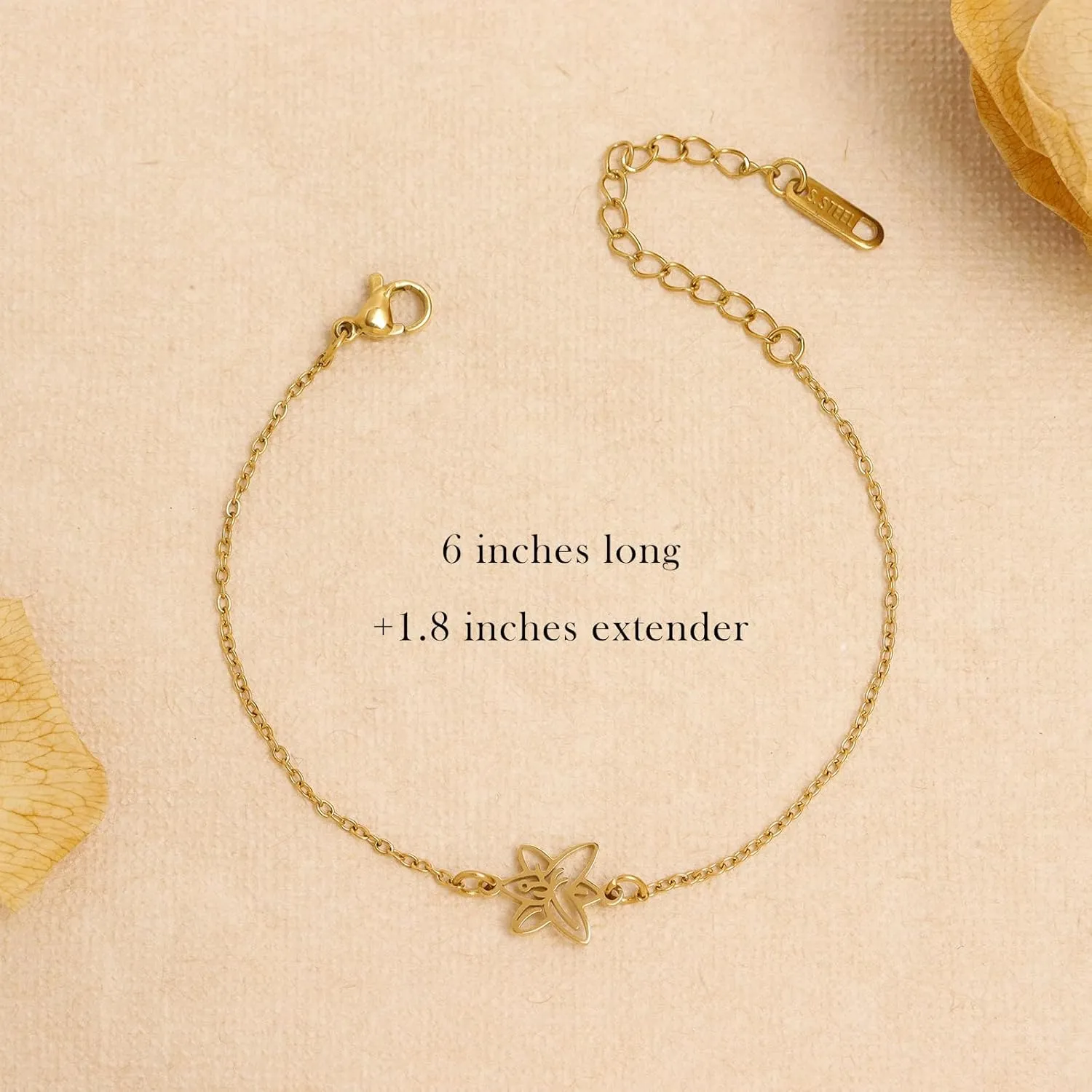 Birth Flower Gold Bracelets for Women, Statement Adjustable Stackable Birthday Chain Bracelet Outfit Accessories Jewelry Gift.