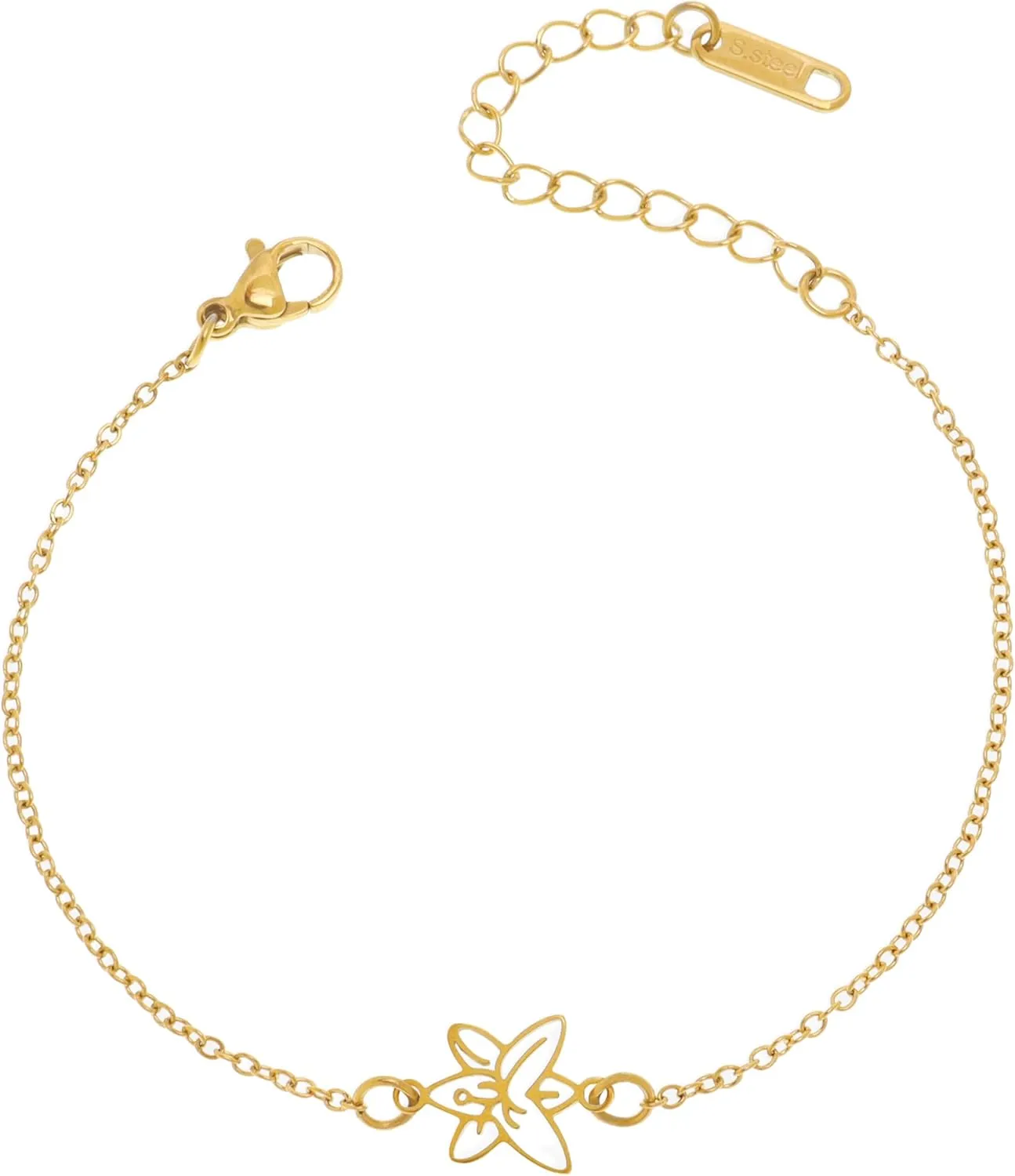Birth Flower Gold Bracelets for Women, Statement Adjustable Stackable Birthday Chain Bracelet Outfit Accessories Jewelry Gift.