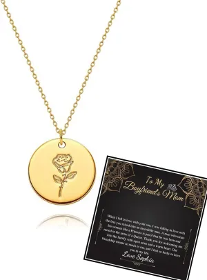 Birth Flower Necklace 18k Gold Plated Custom Floral Pendant Necklaces To My Boyfriend Mom Birth Month Flower Disc Hand Stamped Jewelry Birthday Gift