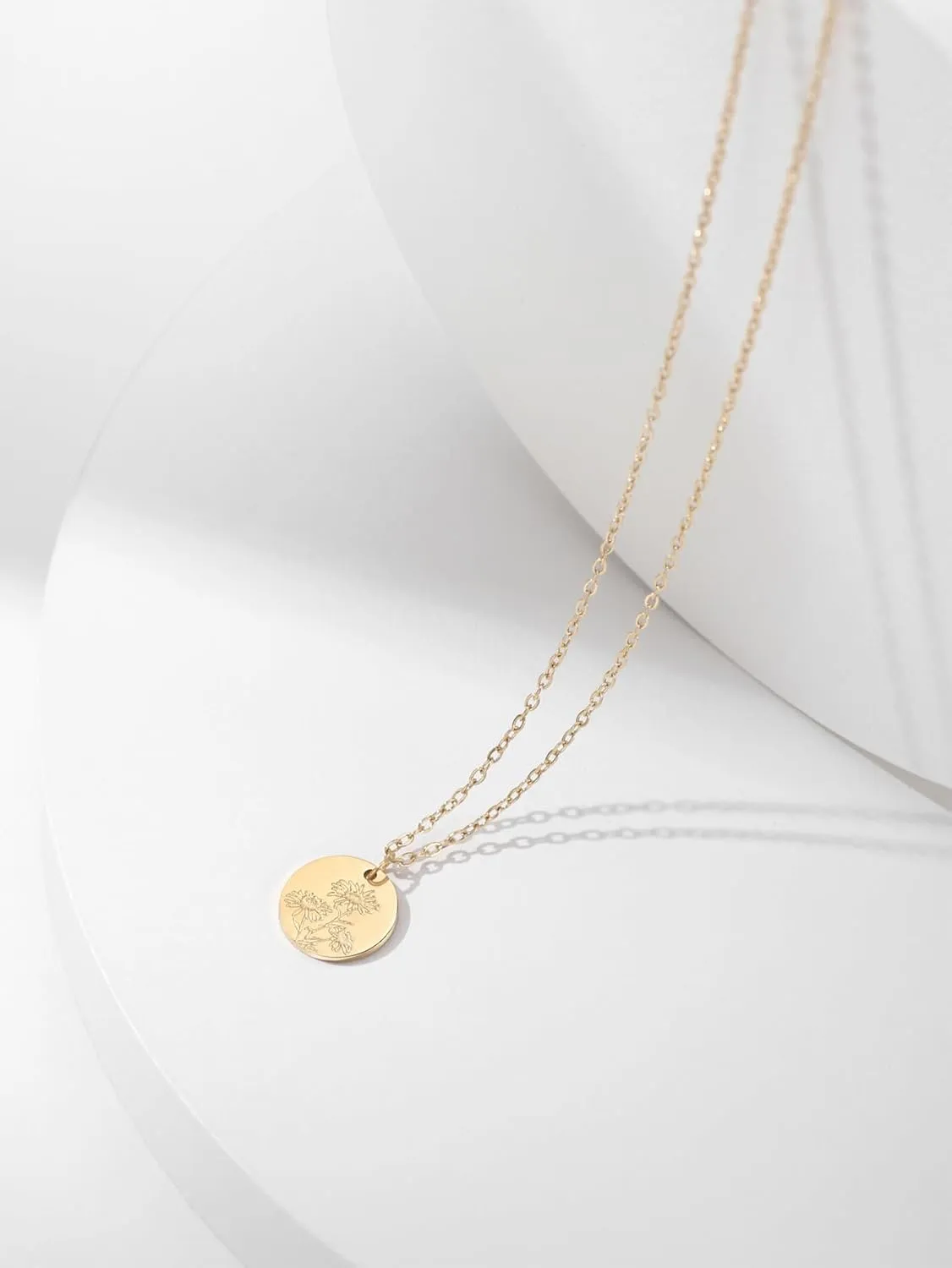 Birth Flower Necklace, Gold Layered Necklaces for Women, Birth Month Flower Coin Pendant Necklace Set, Satellite Chain, Birthday Gifts
