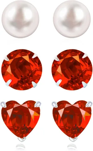 Birthstone Sterling Silver Stud Earrings for Girls Baby Hypoallergenic Sensitive Ears Comfy 3mm Small Cubic Zirconia Pearl Sets Multiple Piercing Cartilage Women Jewelry Gifts