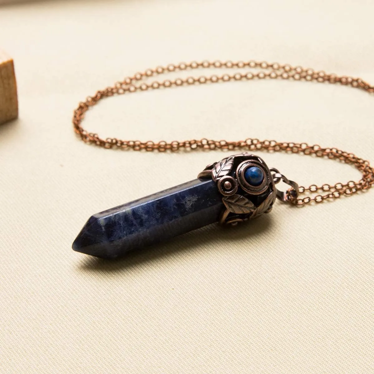 Bivei Retro Antique Brass Chakra Necklace Hexagonal Prism Gemstone Quartz Crystal Stone Pendant