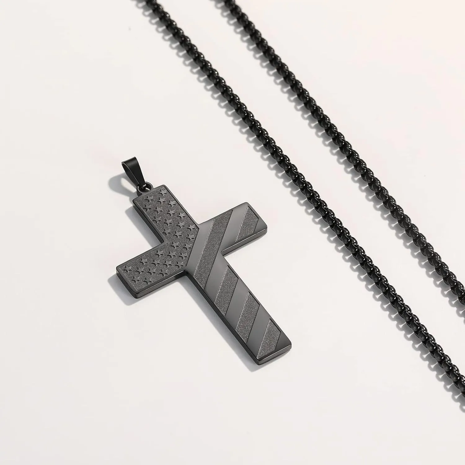Black Cross Necklace for Men Stainless Steel 18K Gold Silver Plated American Flag Pendant Bible Verse Cross Necklaces Jewelry Gifts 18"-24"