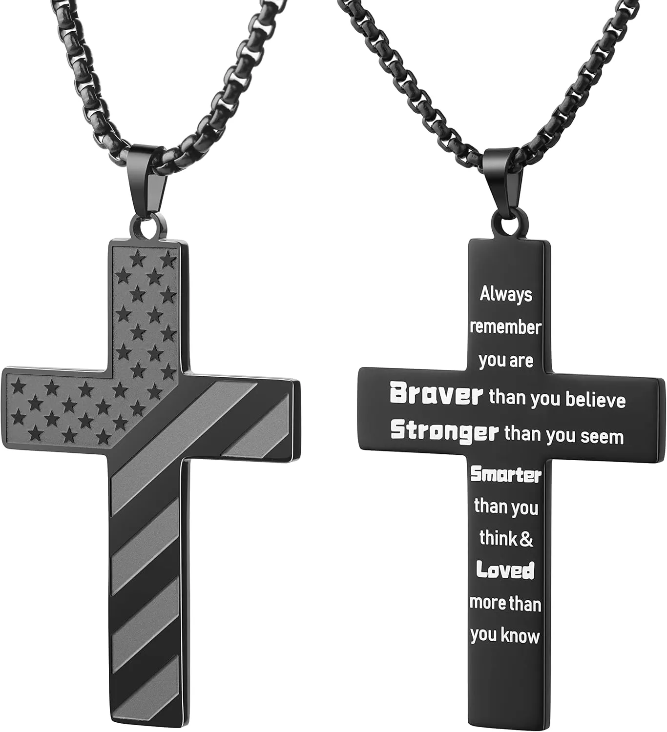 Black Cross Necklace for Men Stainless Steel 18K Gold Silver Plated American Flag Pendant Bible Verse Cross Necklaces Jewelry Gifts 18"-24"