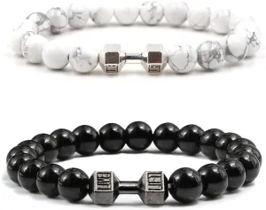 Black Dumbbell Bracelet for Men Gym Bros Bracelet Volcanic Lava Stone Adjustable Natural Stone Beads Bracelet Fitness Barbell Jewelry for Men
