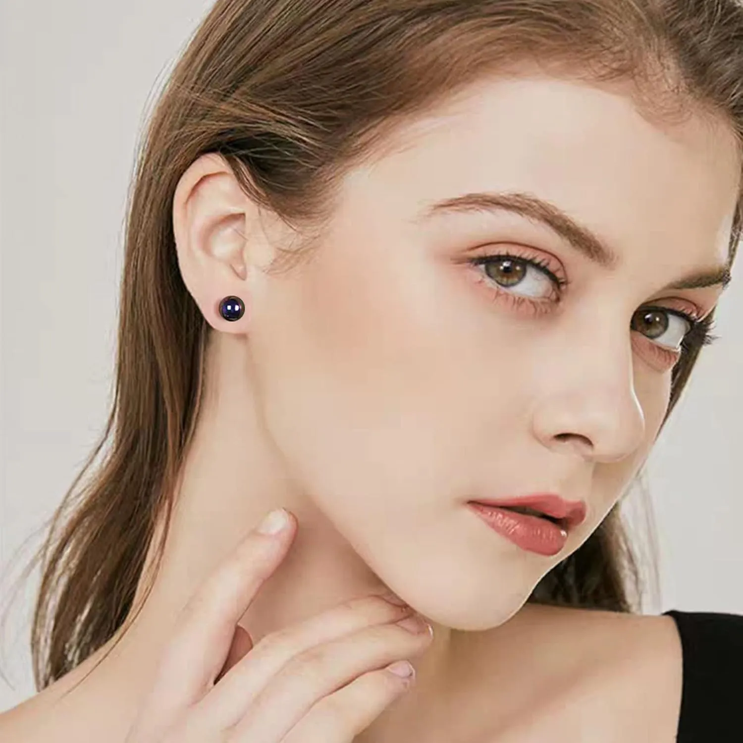  Black Pearl Stud Earrings for Women Girls 8mm Freshwater Cultured Pearl Studs 925 Sterling Silver Hypoallergenic Real Pearl Earrings