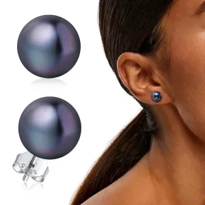  Black Pearl Stud Earrings for Women Girls 8mm Freshwater Cultured Pearl Studs 925 Sterling Silver Hypoallergenic Real Pearl Earrings