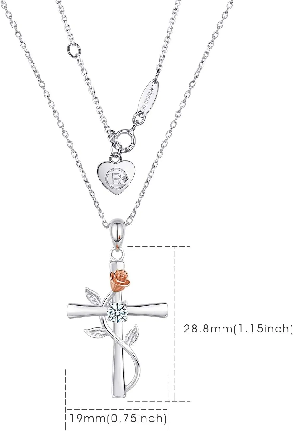 BlingGem Cross Necklace for Women 925 Sterling Silver Birthstone Necklace for Womens Cross Pendant 5A Cubic Zirconia 12 Birth Months Birthday Gifts for Women Wife Her
