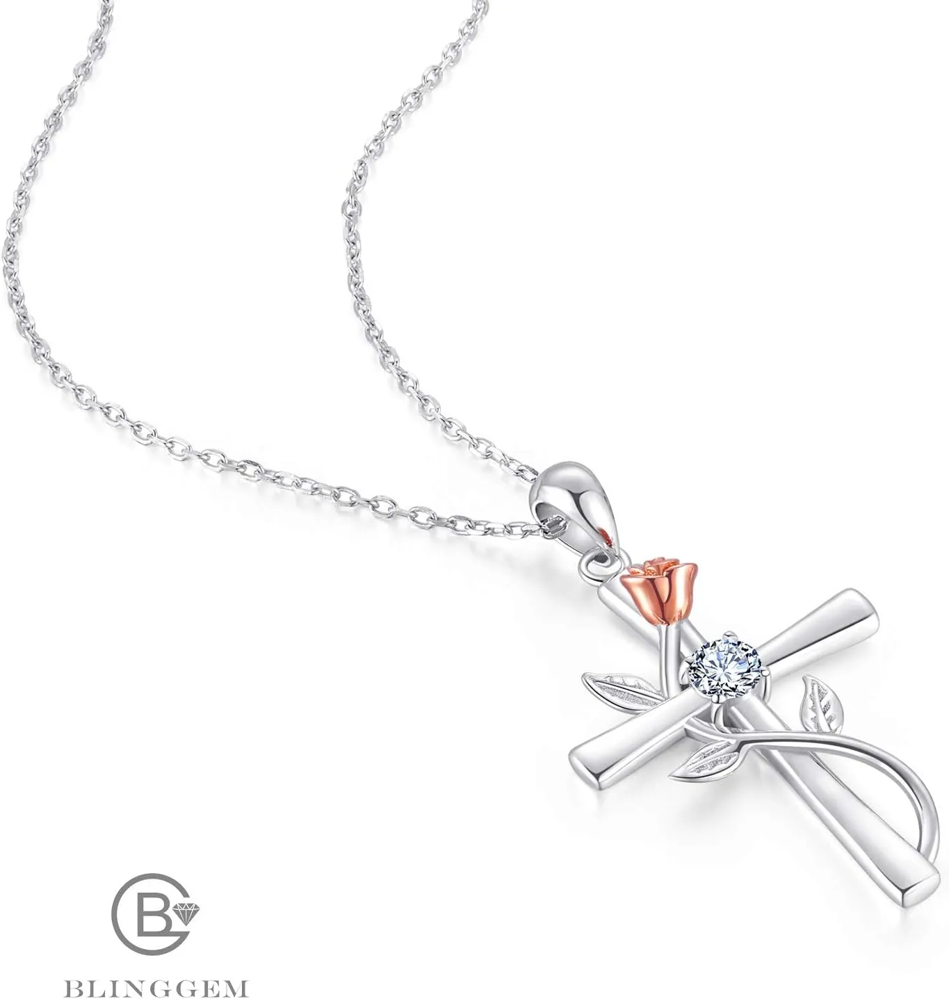 BlingGem Cross Necklace for Women 925 Sterling Silver Birthstone Necklace for Womens Cross Pendant 5A Cubic Zirconia 12 Birth Months Birthday Gifts for Women Wife Her