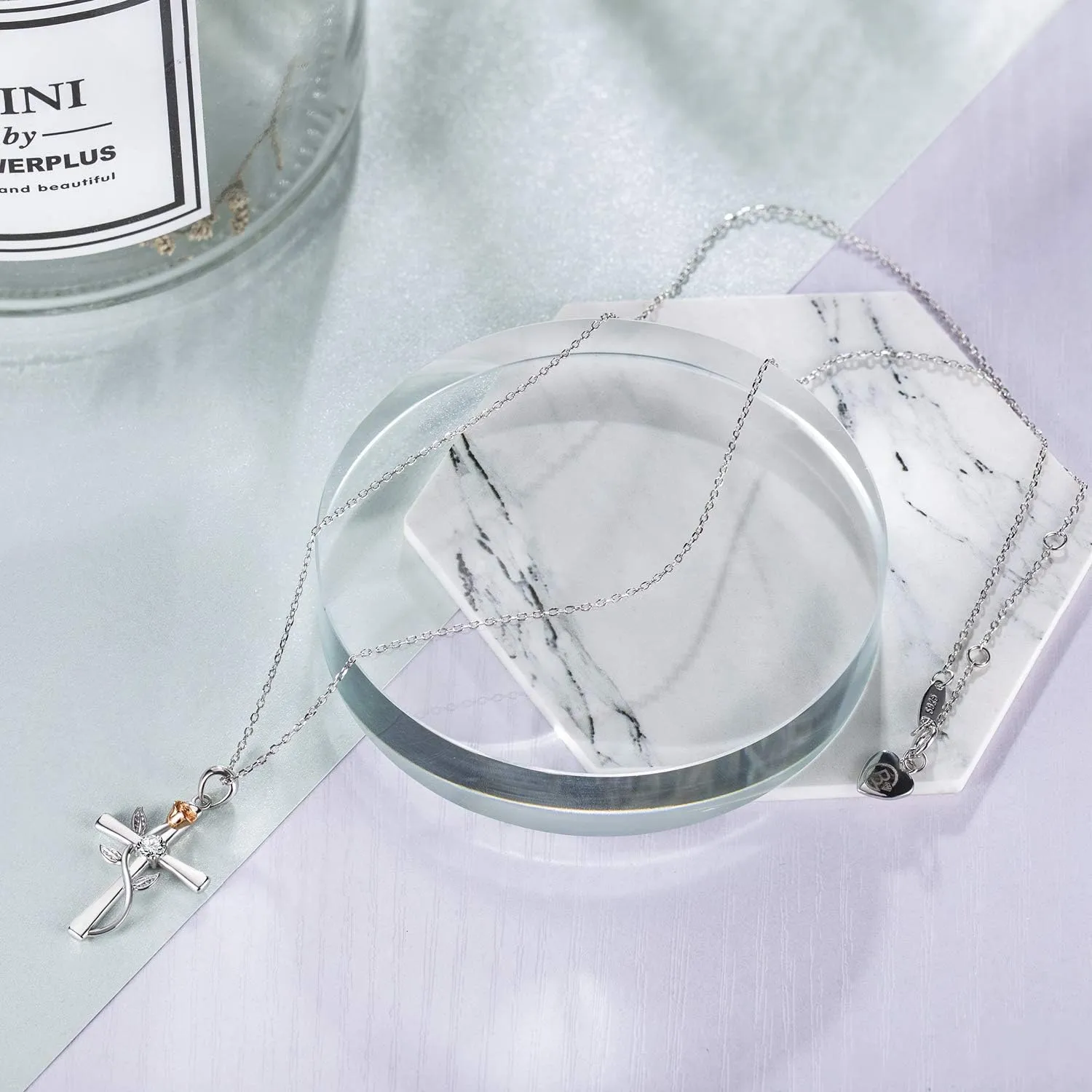 BlingGem Cross Necklace for Women 925 Sterling Silver Birthstone Necklace for Womens Cross Pendant 5A Cubic Zirconia 12 Birth Months Birthday Gifts for Women Wife Her