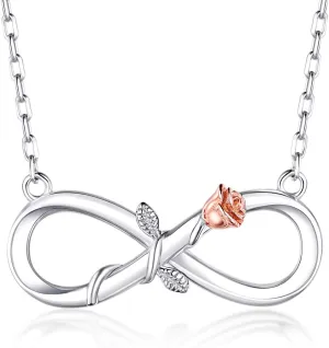 BlingGem Necklaces for Women 925 Sterling Silver Dainty Infinity Womens Necklace Rose Gold Plated Flower Pendant Lover Birthday Gifts for Women