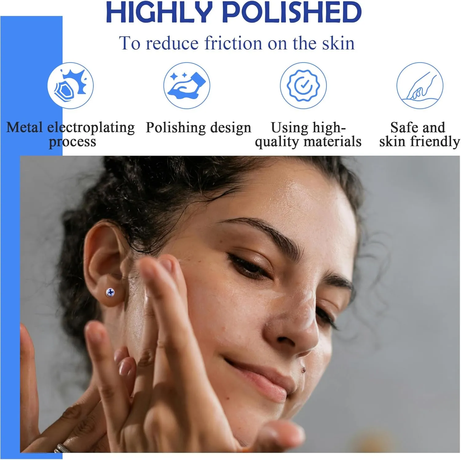 BLISI G23 Solid Titanium Studs Earrings Flat Back Light Siam Earrings, Dainty Screw Back Silver Stud Earrings Hypoallergenic 3mm/4mm/5mm Cartilage Rhinestones Earring Helix Tragus Conch Piercing