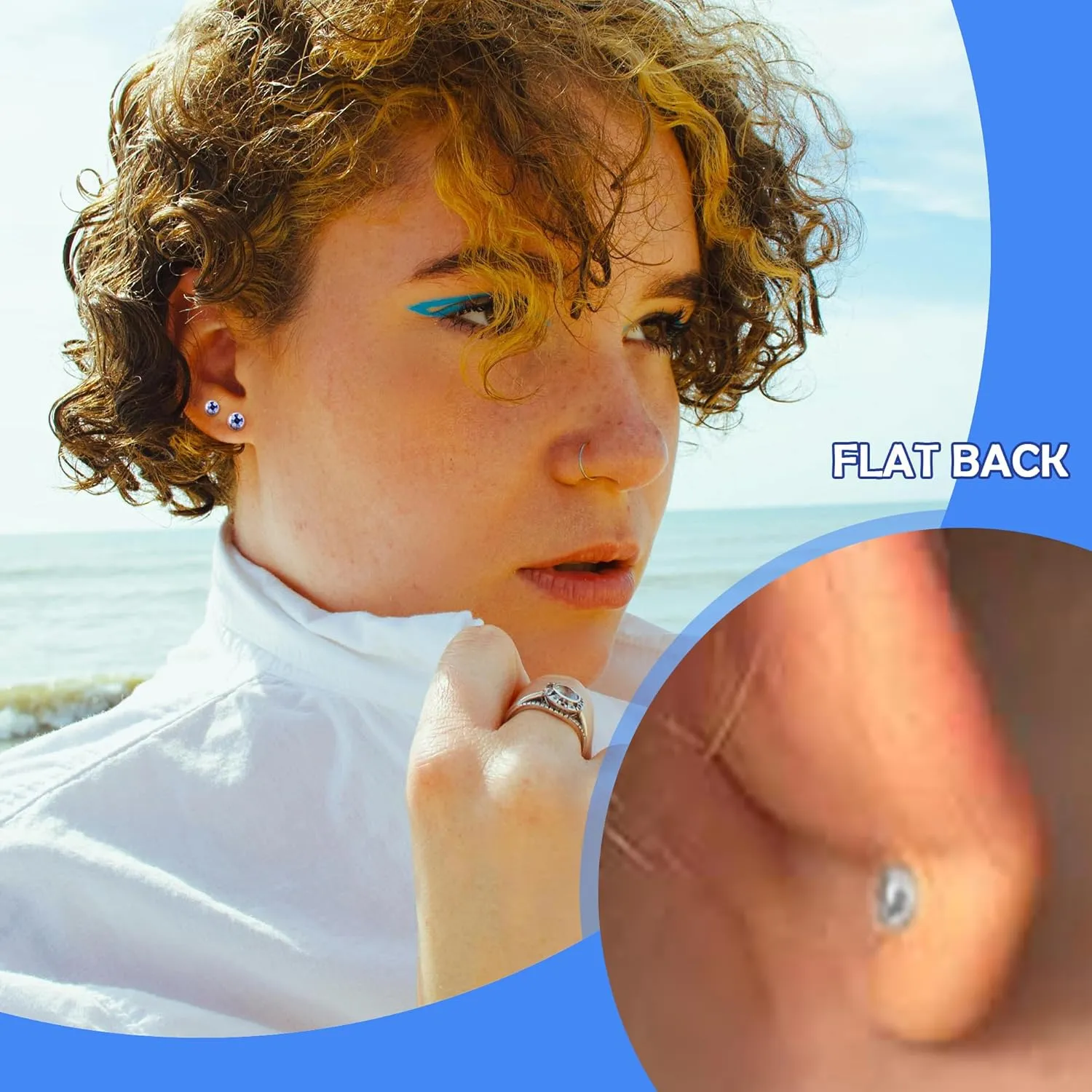 BLISI G23 Solid Titanium Studs Earrings Flat Back Light Siam Earrings, Dainty Screw Back Silver Stud Earrings Hypoallergenic 3mm/4mm/5mm Cartilage Rhinestones Earring Helix Tragus Conch Piercing