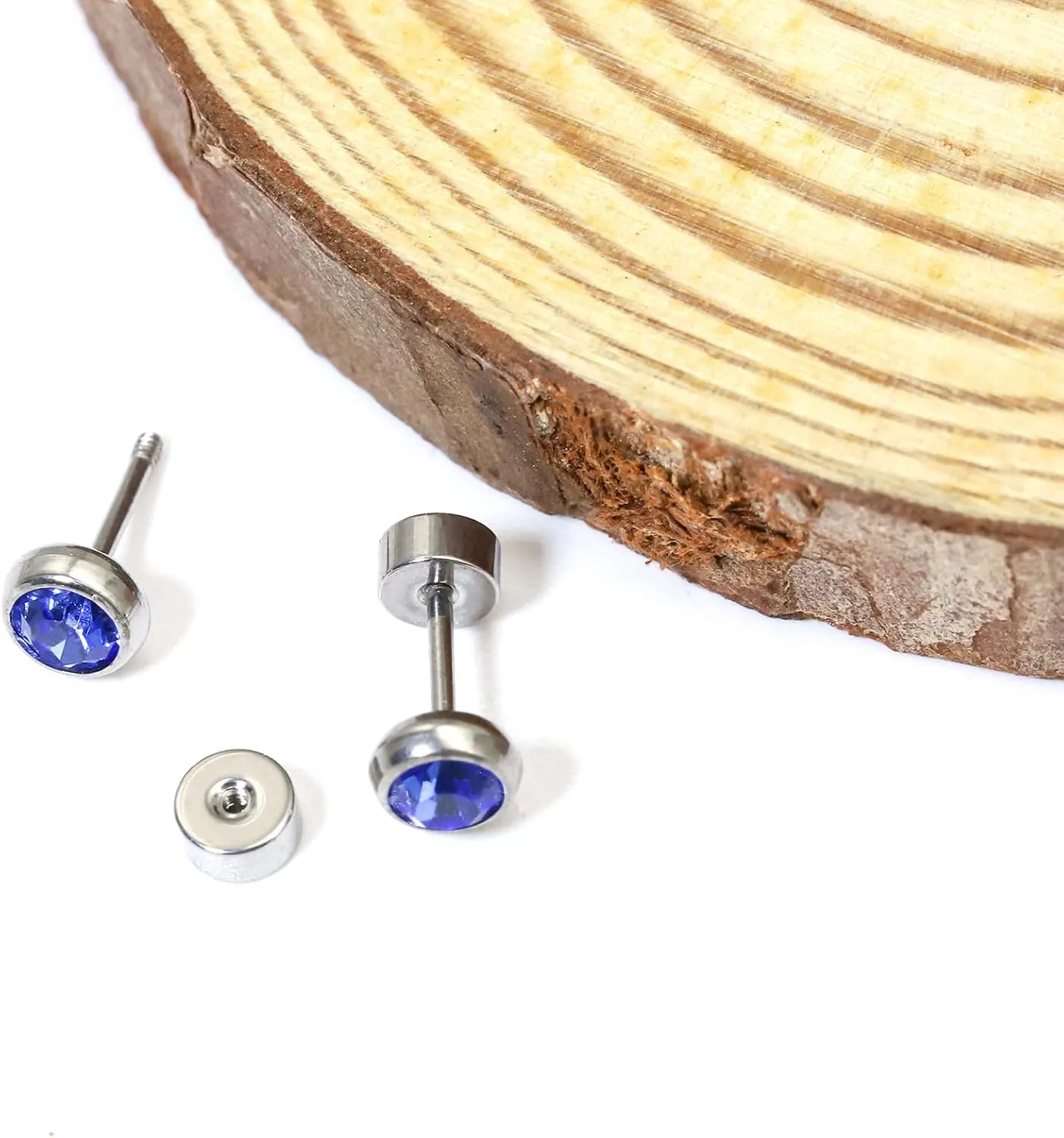 BLISI G23 Solid Titanium Studs Earrings Flat Back Light Siam Earrings, Dainty Screw Back Silver Stud Earrings Hypoallergenic 3mm/4mm/5mm Cartilage Rhinestones Earring Helix Tragus Conch Piercing