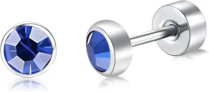 BLISI G23 Solid Titanium Studs Earrings Flat Back Light Siam Earrings, Dainty Screw Back Silver Stud Earrings Hypoallergenic 3mm/4mm/5mm Cartilage Rhinestones Earring Helix Tragus Conch Piercing