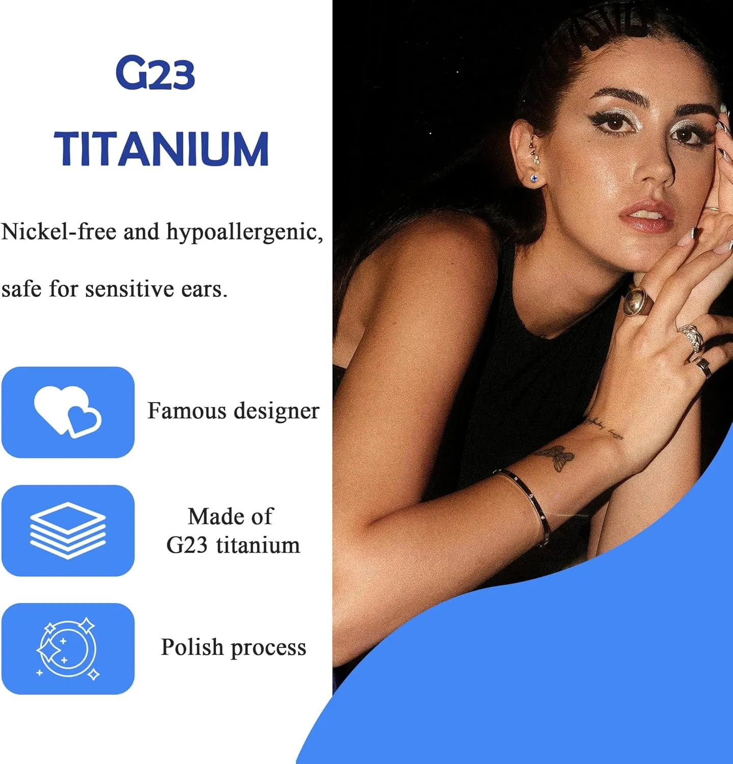 BLISI G23 Solid Titanium Studs Earrings Flat Back Light Siam Earrings, Dainty Screw Back Silver Stud Earrings Hypoallergenic 3mm/4mm/5mm Cartilage Rhinestones Earring Helix Tragus Conch Piercing