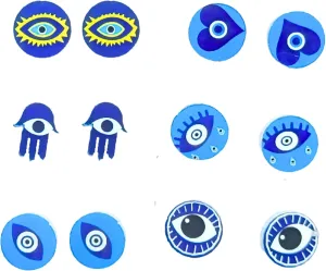 Blue Mini Evil Eye Hamsa Circle Minimalist Stud Push Back Earrings Jewelry Gifts for Women Great Gift For festival And Occasion