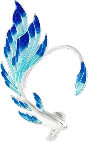 Blue Painted Elf Ear Cuffs for Women Animal Clip on Earrings Fairy Wings Without Piercing Earrings Wedding Jewelry-A23