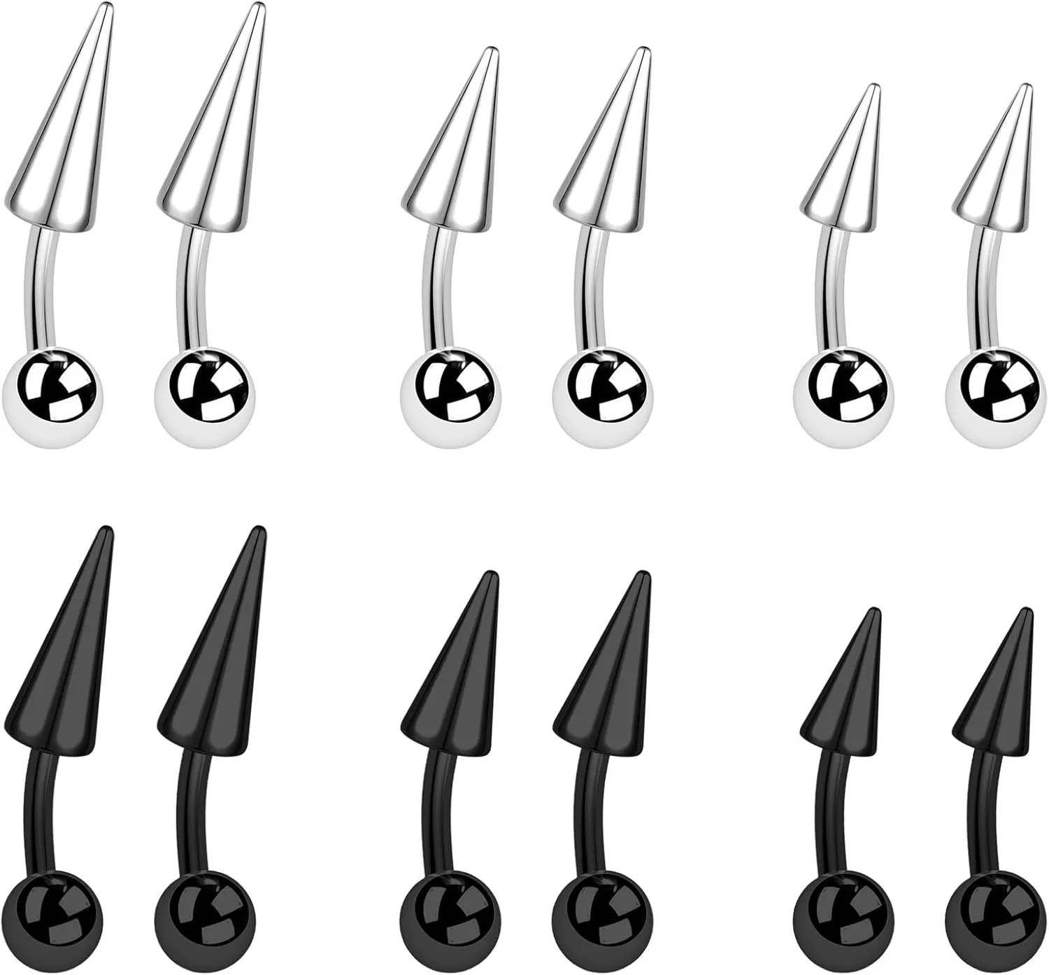 BodyAce 12PCS Spike Rook Earrings Eyebrow Rings, 316L Surgical Steel 16G Curved Barbell Cartilage Helix Earring, Lip Rings Tragus Daith Piercing Jewelry
