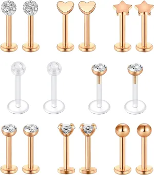 BodyAce 16G Lip Rings Labret Studs, Surgical Steel Cartilage Flat Back Earrings, CZ Vertical labret Lip Stud Piercing Jewelry for Medusa/Monroe/Tragus/Helix