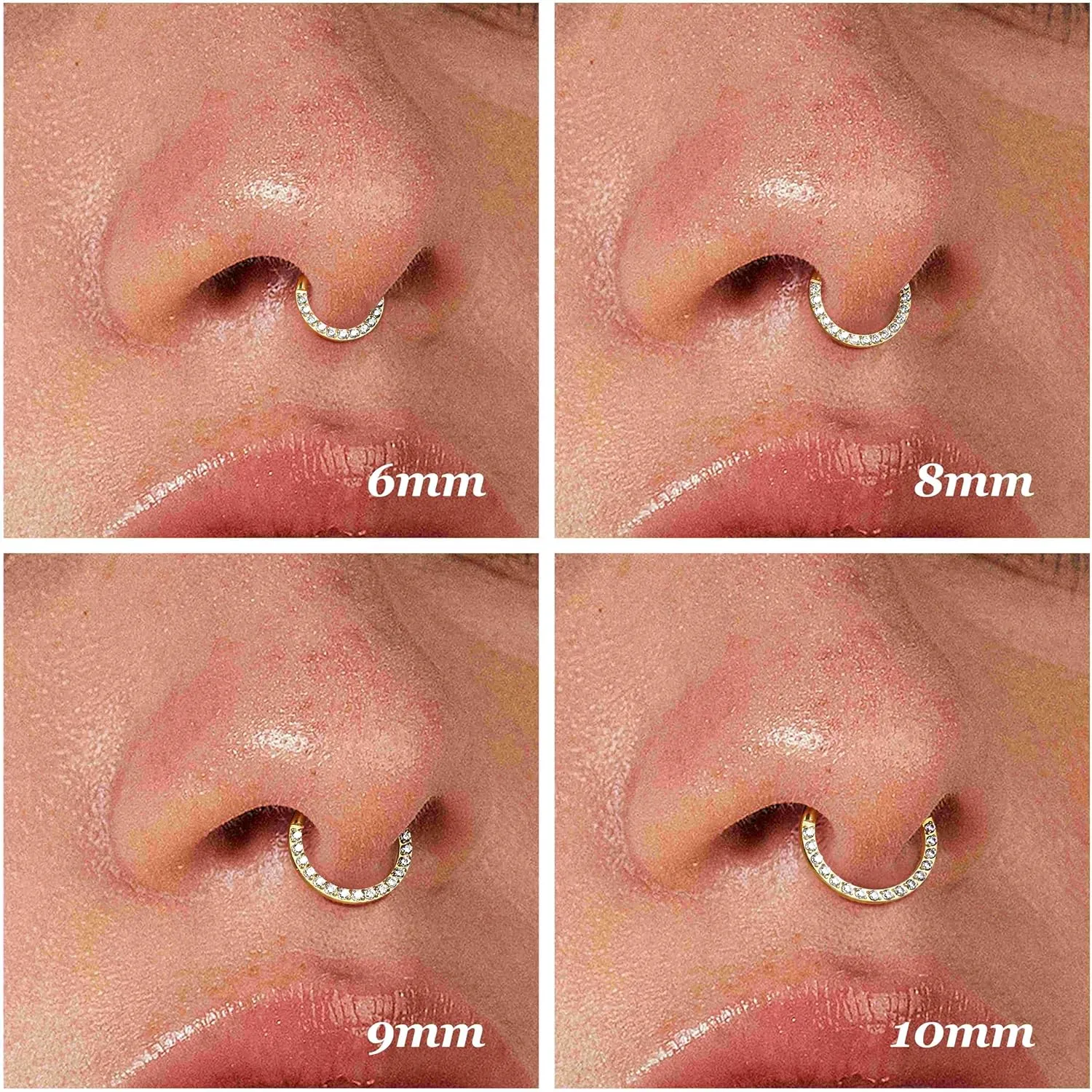 BodyBonita Hinged CZ Septum Rings - 316L Surgical Steel Nose Rings Hoops for Women 20G/18G/16G Cartilage Earrings Conch Piercing Jewelry Helix Rook Tragus Lobe Daith Snug Belly Button Ring 6mm-10mm