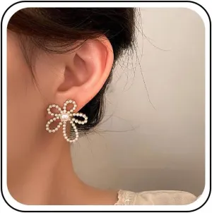 Bohemian Pearl Flower Earrings Gold Pearl Flower Shape Earrings Large Pearl Petal Stud Earring Minimalist Petal Earring Jewelry for Women