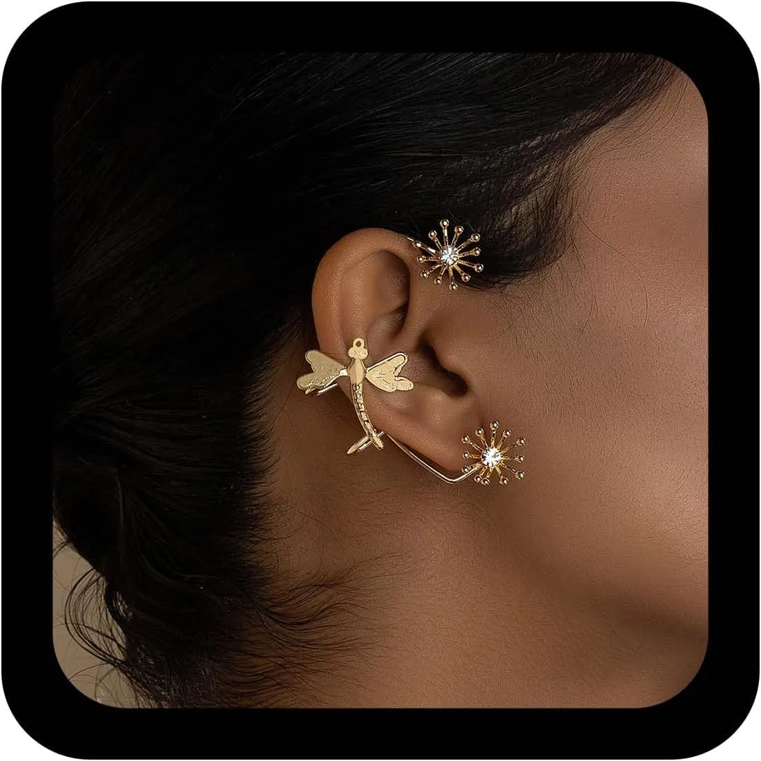 Boho Dragonfly Ear Cuff Earrings Vintage Dragonfly Ear Cuff Wrap Crawler Earrings Non Piercing Clip Fake Studs Mteal Gold Wrap No Piercing Stud for Women