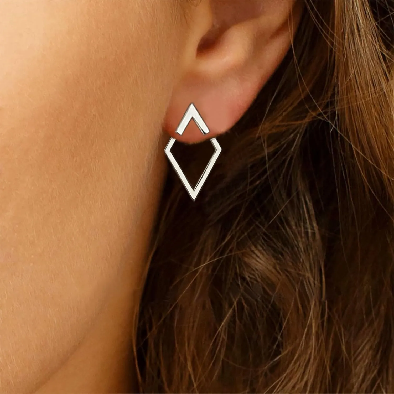 Boho Square Stud Earrings Jackets, Minimalist Geometric Stainless Steel Gold Ear Stud Earrings Front Back Earrings for Women