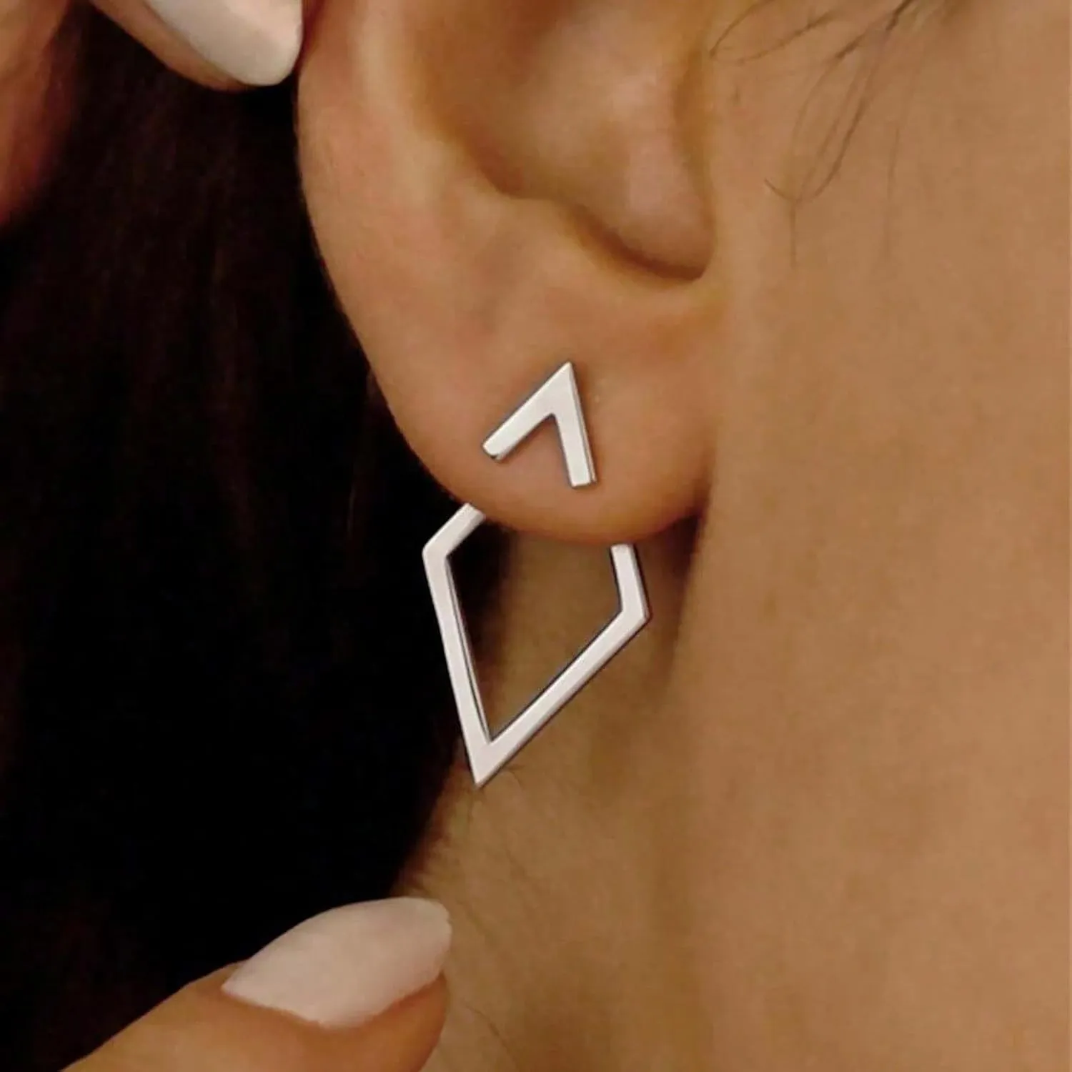 Boho Square Stud Earrings Jackets, Minimalist Geometric Stainless Steel Gold Ear Stud Earrings Front Back Earrings for Women