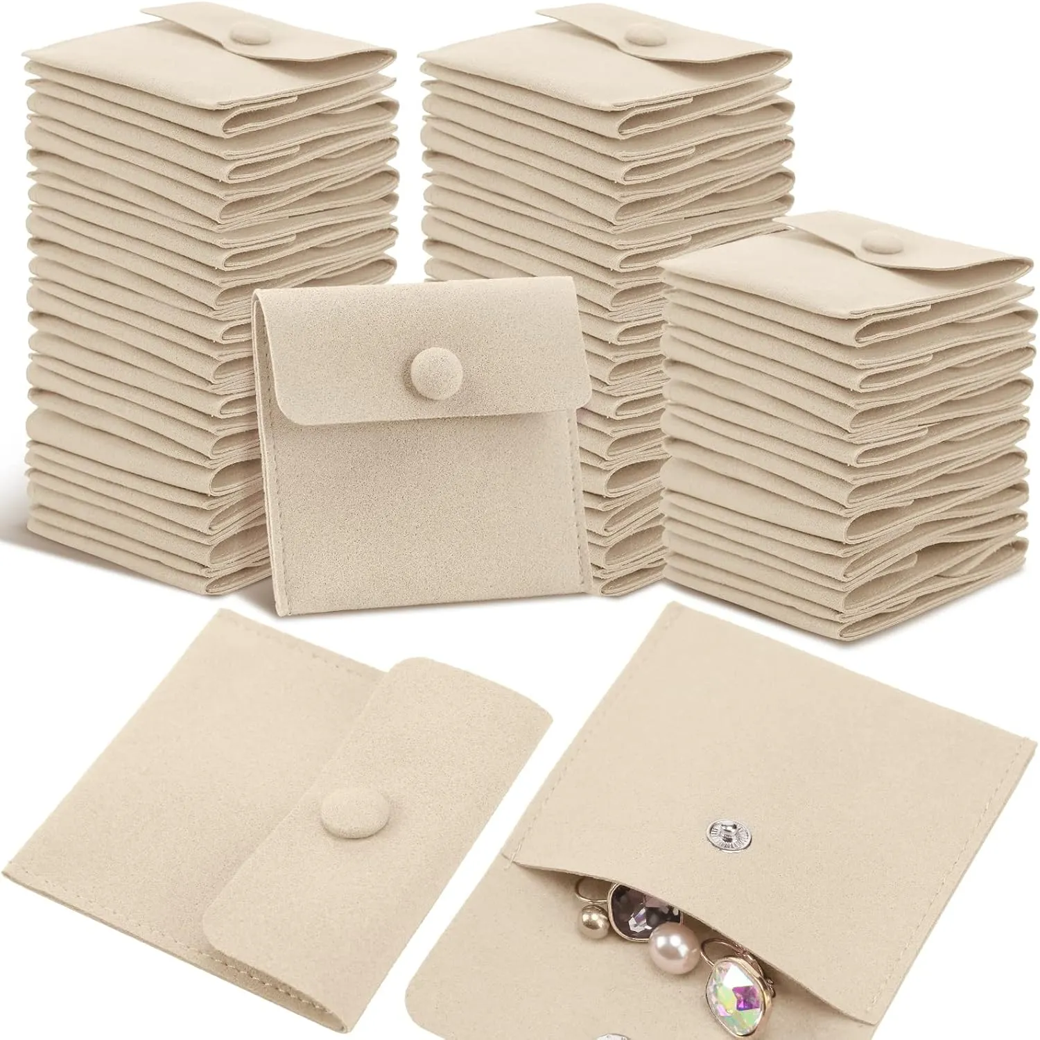 Bonuci Microfiber Jewelry Pouch 8x8cm, Jewelry Packaging Bag Luxury Small Gift Bags Package Snap Button with Divider Microfiber Bag for Bracelet Necklace Packaging