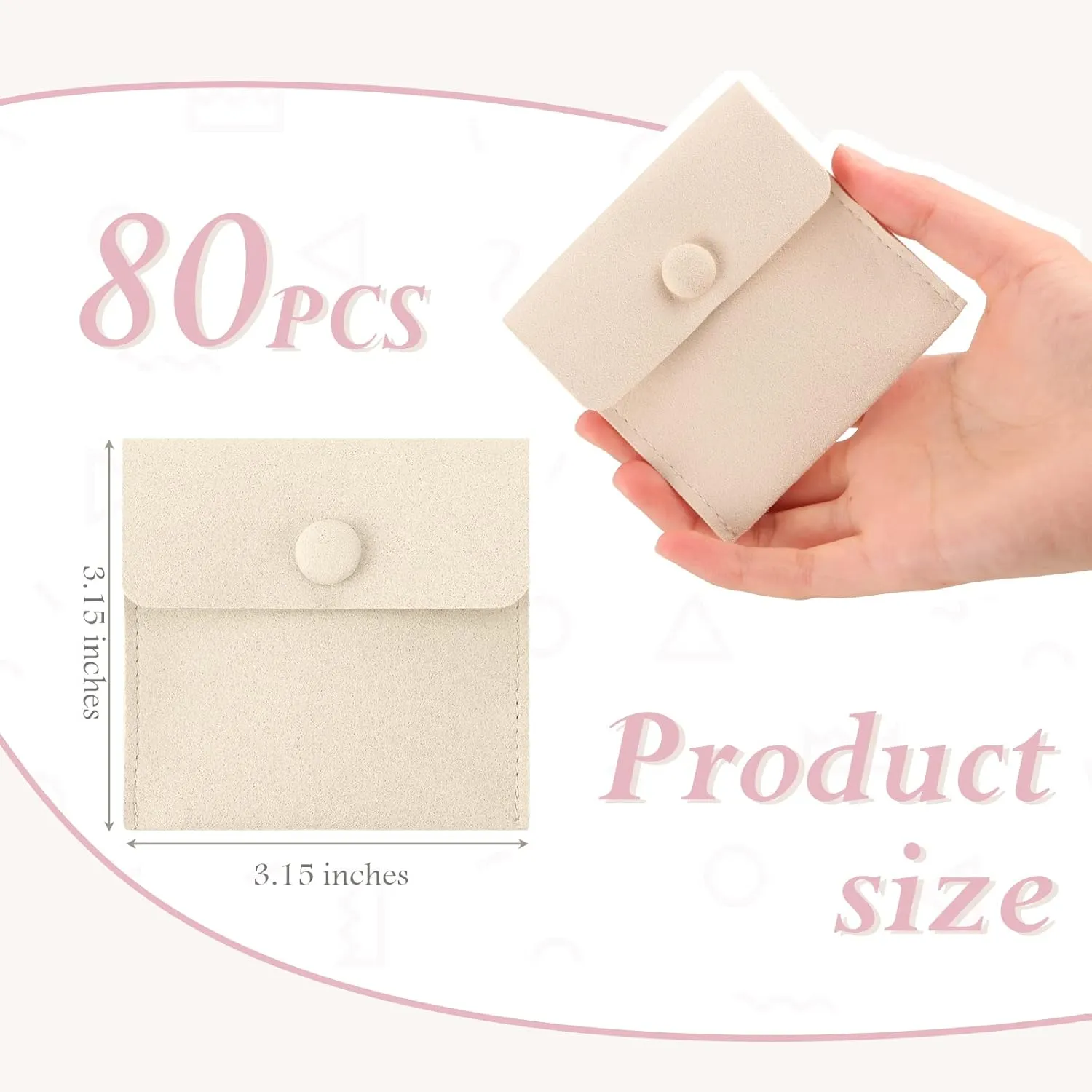 Bonuci Microfiber Jewelry Pouch 8x8cm, Jewelry Packaging Bag Luxury Small Gift Bags Package Snap Button with Divider Microfiber Bag for Bracelet Necklace Packaging
