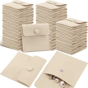 Bonuci Microfiber Jewelry Pouch 8x8cm, Jewelry Packaging Bag Luxury Small Gift Bags Package Snap Button with Divider Microfiber Bag for Bracelet Necklace Packaging